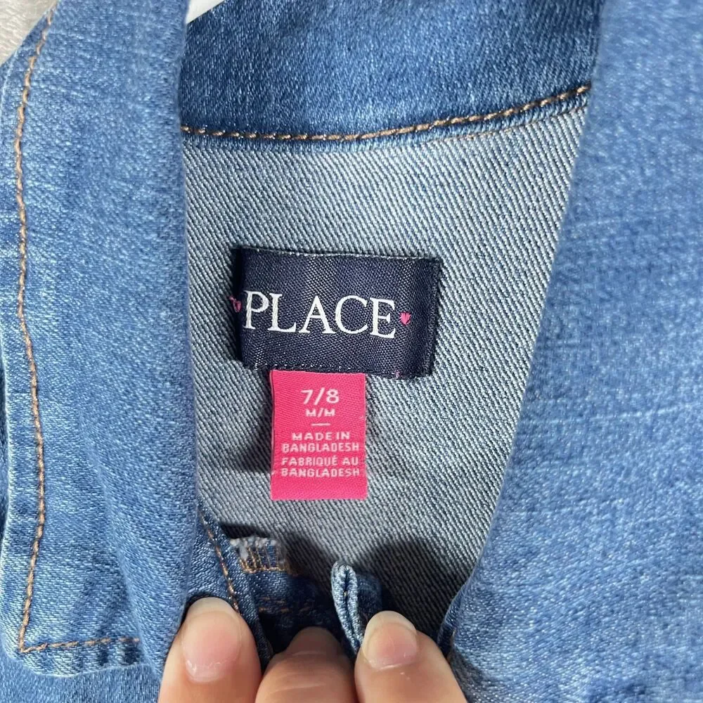 The Children's Place Blue Denim Jean Jacket Girl's Medium 7/8 Distressed